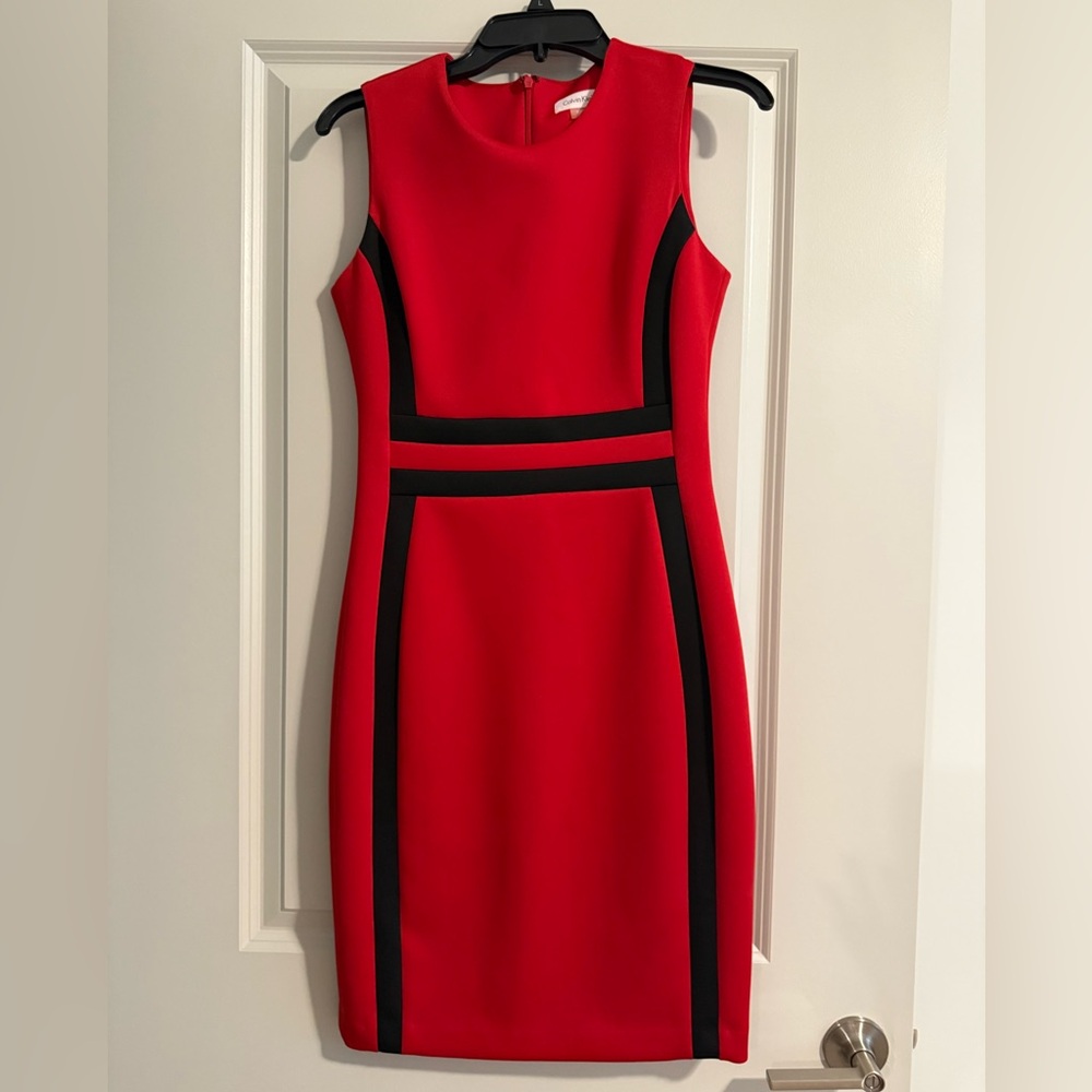 Calvin Klein Collection Red and Black Midi Dress